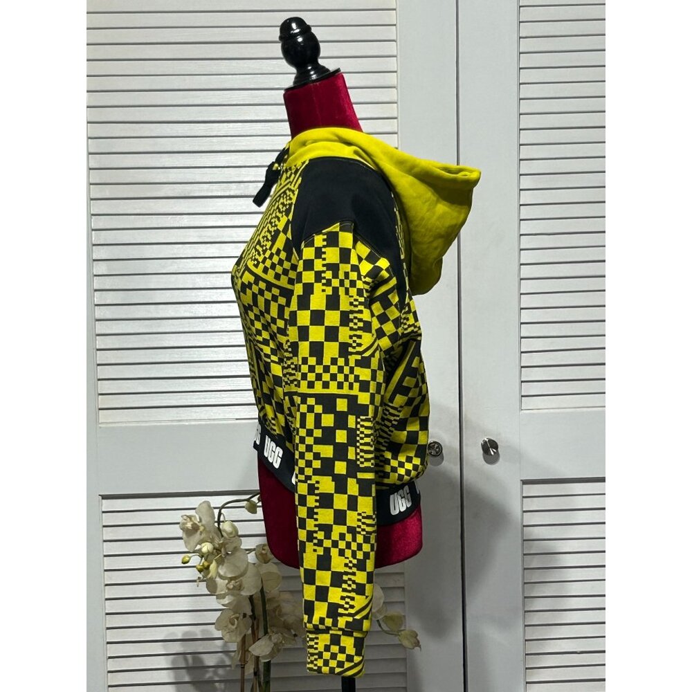UGG Women's Yellow  Black Mallory Cropped Hoodie Checks Size Medium 3052 - Picture 4 of 12